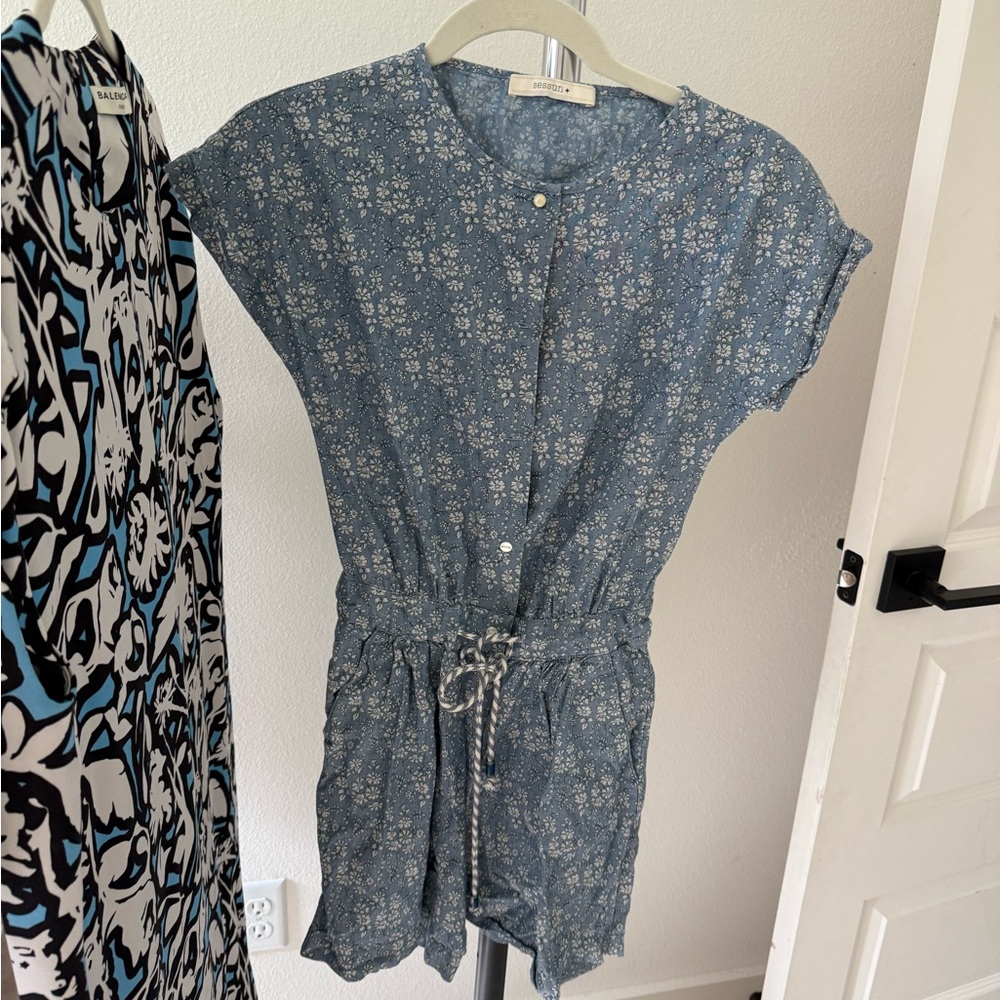 Sessun (Paris) Blue Floral Button-Up Romper